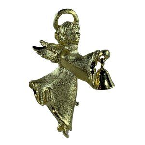 Vintage Avon Gold-Tone Angel Lapel Pin With Bell Design By Robyn Rush USA Made